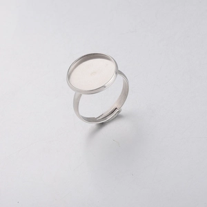 Adjustable silver stainless steel ring blanks with 14mm round base tray for DIY jewelry