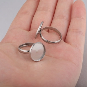 Adjustable stainless steel ring base with 14mm round tray for DIY jewelry making