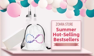 Détail du sac à cordon blanc avec imprimé Hakuna Matata et motif infini oiseaux