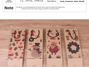 Detailed size chart for Christmas kraft paper wine bags featuring festive illustrations