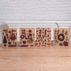 Christmas Gift Bags Kraft Paper Handheld Festive Packaging Santa Claus Snowman Pattern Vintage Holiday Supplies