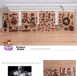 Set of four brown kraft paper Christmas gift bags with colorful holiday character patterns