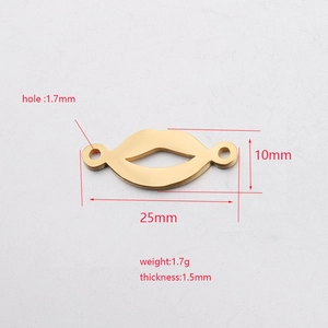 Golden stainless steel lip pendant jewelry charm with 25mm x 10mm dimensions
