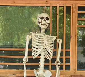 Hanging life-size human skeleton prop with vintage texture for Halloween decor