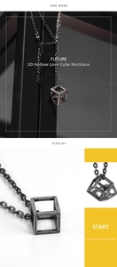 Macro detail of antique silver hollow cube pendant with industrial matte finish on O-chain