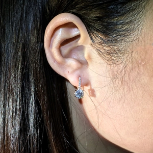 Elegant silver square hoop earrings with sparkling round cubic zirconia stones for women