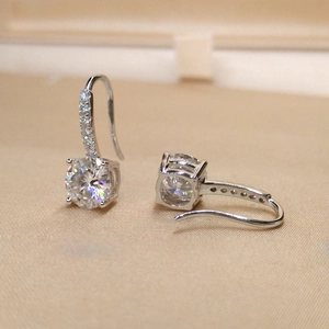 Elegant silver drop earrings with round cubic zirconia stones and pave crystal hooks
