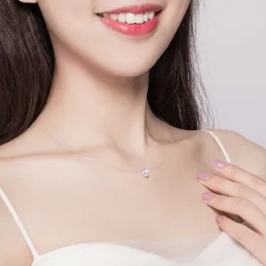 Minimalist 925 sterling silver invisible fish line necklace with round zircon pendant