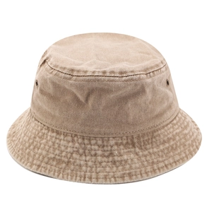 Vintage washed cotton bucket hat in earth brown with metal eyelets and decorative stitching