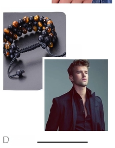Macro detail of triple-row tiger eye and matte agate beaded bracelet with braided cord