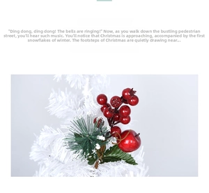 Detail of Christmas spray featuring red berries, a small apple, and snowy pine needles