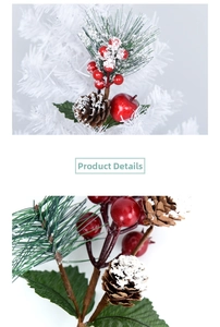 Detailed view of Christmas berry branches with pine cones, red apples and artificial snow