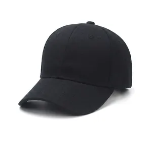 Classic plain black baseball cap in cotton twill fabric with minimalist 6-panel design