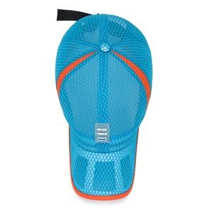 Kids breathable sky blue mesh baseball cap with orange trim for outdoor sun protection