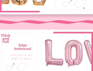 Détail du ballon LOVE en aluminium rose avec bords renforcés et finition métallique