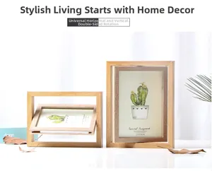 Detail of 360-degree rotating double-sided wooden photo frames in 13x18cm size