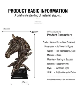 Detailansicht der amerikanischen Vintage-Pferdekopfstatue aus Harz mit 42 cm Höhenmaßen