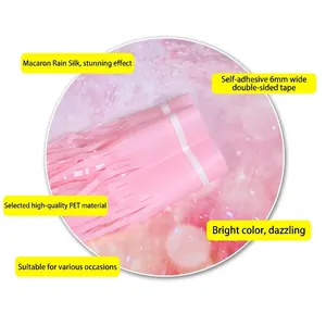 Pink macaron fringe curtain for party decor with top 6mm double-sided adhesive tape