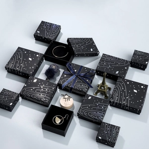 Starry sky pattern jewelry gift box set with silver meteor prints for rings and bracelets