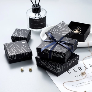 Starry sky pattern jewelry gift box set with blue ribbons for rings and necklaces