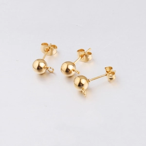 Ball Stud Earring Findings With Hanging Loop Stainless Steel Gold Plated Round Bead DIY Jewelry Making Components
