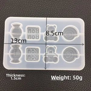 Silicone resin mold for bear and candy pendants, 1.5cm thickness with 8 cavities