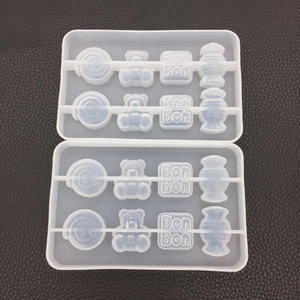 Detail of 2-piece silicone molds featuring candy bears and Bon Bon textured designs