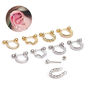 Boucles d'oreilles cartilage en U en acier inoxydable avec zircon blanc doré et argenté