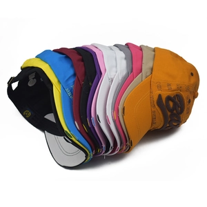 Collection of distressed baseball caps with 3D embroidery in multiple vibrant colors