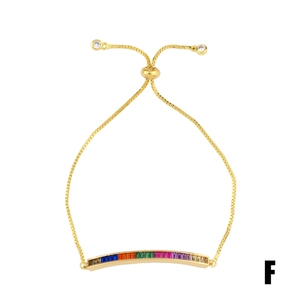 Adjustable gold rainbow shell bracelet with gradient crystals and pull-chain mechanism