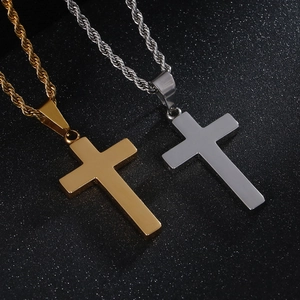 Colliers croix en acier inoxydable or et argent poli avec maillons de chaîne torsadés