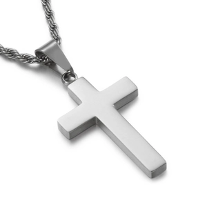 Collier avec pendentif croix classique en acier inoxydable poli argenté et chaîne