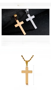 Dessin technique détaillé d'un pendentif croix en acier inoxydable de 35x20mm en or et argent