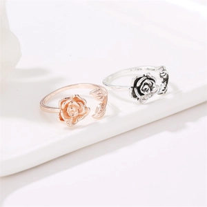 Vintage 3D rose flower open rings in rose gold and silver finish for women
