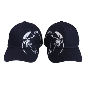 Navy blue baseball cap featuring unique white skull rib embroidery in a 6-panel style