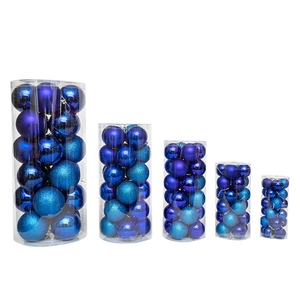 Set of 24 blue Christmas ball ornaments in matte, shiny, and glitter finishes for trees