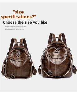 Size comparison of two vintage dark brown oil wax leather backpacks in large and small versions