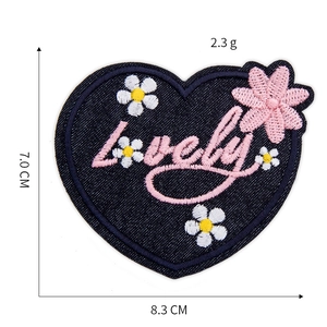 Embroidered heart patch with Lovely text and floral details, 8.3x7.0cm DIY craft appliqué