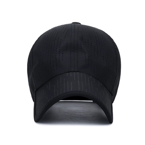 Black laser-cut breathable sports cap for outdoor sun protection and quick-dry comfort