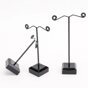 3-piece black metal earring display stand set with acrylic bases for jewelry presentation