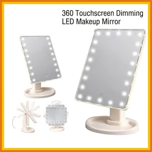 LED Makeup Mirror ABS Plastic HD Glass Full Rotation Touch Screen Dimmable Dual Power Storage Base Desktop Vanity Mirror