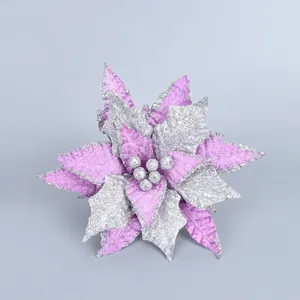 Glitzernde lila und silberne künstliche Weihnachtsblume für die Weihnachtsbaumdekoration