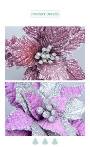 Details lila künstlicher Weihnachtssterne mit Silberglitzer für die Weihnachtsbaumdekoration