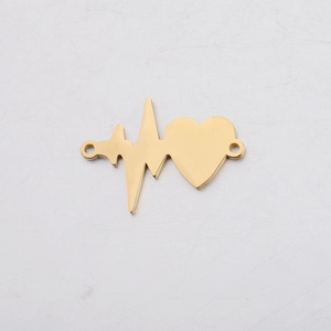 Polished gold stainless steel heartbeat charm connector with heart shape for jewelry making
