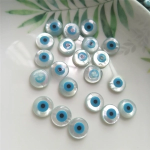 Flat round white mother of pearl evil eye shell beads for jewelry making DIY