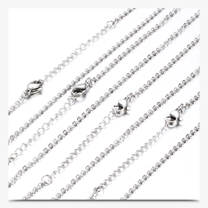Multiple 316L stainless steel necklaces with lobster clasps on a white background
