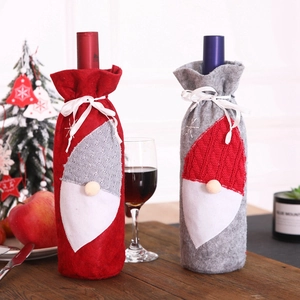 Knitted Gnome Wine Bottle Cover Christmas Table Decoration Fabric Festive Gnome Holiday Bottle Decor