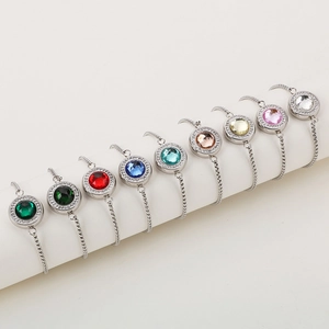Bracelet minimaliste en acier inoxydable avec cristaux colorés et chaîne ajustable