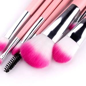 7pcs pink makeup brush set with silver ferrules and soft synthetic bristles for beauty