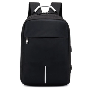Business laptop backpack in black with USB charging port and safety reflective strip